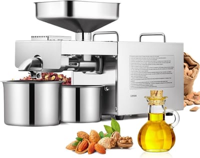 Oliepersmachine Elektrisch - 1500W Oliepers - RVS - Voor Walnoten, Pinda's, Sesam & Kokos - Hoog Olierendement - Thermostatische Verwarming - Koudpers & Warmpers - RVS Olieverdrijver - Oliewinningsmachine - Thuisgebruik & Professioneel
