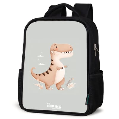 NoBoringSuitcases.com® - Rugzak zwart - Schooltas jongen & meisje - Dino in beige en grijze kleuren - Rugtas voor school - Boekentas kind - Schoolrugzak - Kinderrugzak