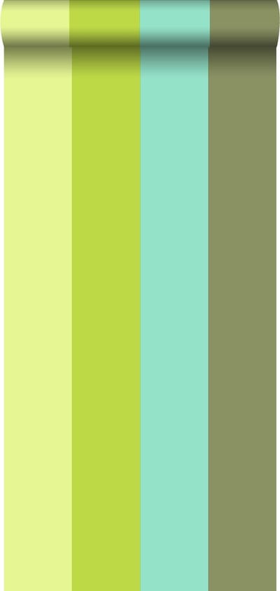 ESTAhome behang strepen turquoise en limegroen - 53 cm x 10.05 m - 116524