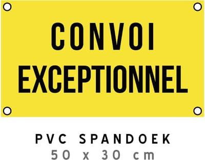 Banner/ PVC doek | "Convoi exceptionnel" | 50 x 30 cm | Met ringen in elke hoek | Zwaar transport | Uitzonderlijk transport | Vrachtwagen | Truck | Camion | Veiligheid | Wegenwerken | Geel | Opvallend | Spandoek | 1 stuk