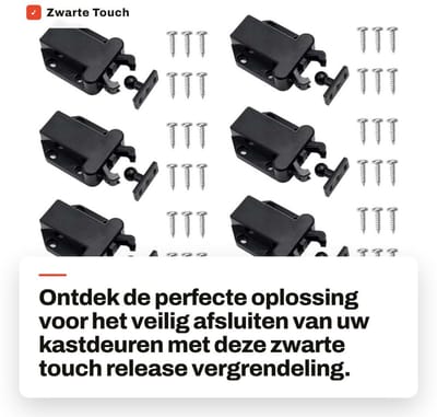 Dailygoods- Aanraakvergrendeling 8 stuks - Kastslot - Push-lock - Kastsloten - Automatische pop-up functie - ABS-kunststof - Zwart - 6,3 x 4,3 x 1,7 cm