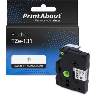 PrintAbout huismerk Tape TZe-131 Zwart op transparant (12 mm) Geschikt voor Brother