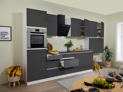 Goedkope keuken 370  cm - complete keuken met apparatuur Lorena  - Wit/Grijs - soft close - keramische kookplaat    - afzuigkap - oven    - spoelbak