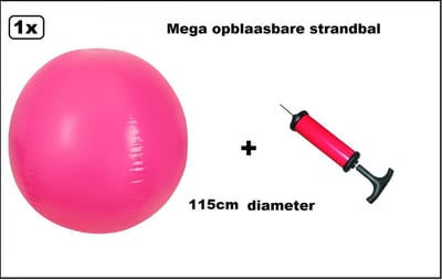 Mega opblaas strandbal diameter 115cm roze + pomp - Crowdball - Evenement thema feest festival party holland EK strand beach tropical