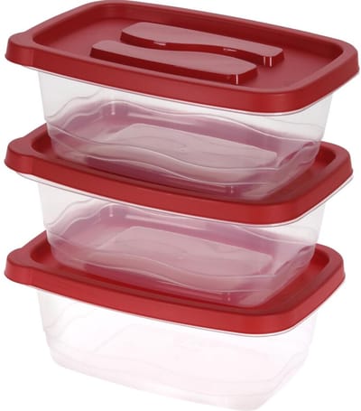 Excellent Houseware Voorraadbakjes/bewaarbakjes - rode deksel - 3x stuks - 1130 ml - Keuken - Eten bewaren - Vershoudbakjes - ku