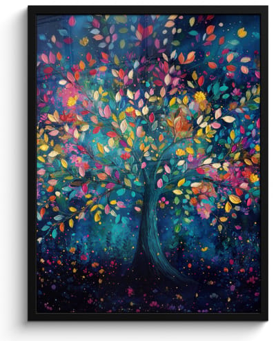 Poster in lijst - Fotolijst 60x80 cm - Posters - Kleurrijk - Boom - Magisch - Abstract - Posterlijst zwart - Decoratie - Wanddecoratie woonkamer - Muurdecoratie slaapkamer