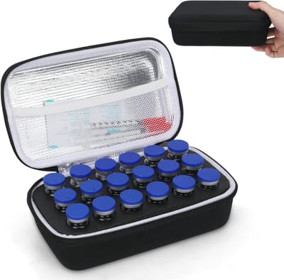 Insuline Koeltas met 18 Slots voor Peptiden en Medicijnen, Ideaal voor Reizen en Organisatie, Zwart