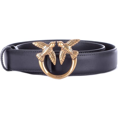 PINKO Leren Riem Love Berry H3 Belt W95 Black - Antique Gold Zwart