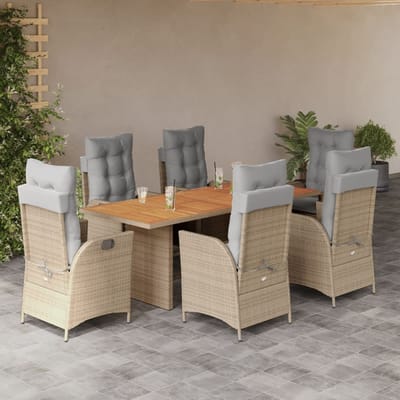 vidaXL - 7-delige - Tuinset - met - kussens - poly - rattan - gemengd - beige