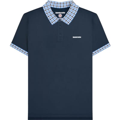 Lambretta Heren Gingham Kraag Groot & Lang Poloshirt (Zwart)
