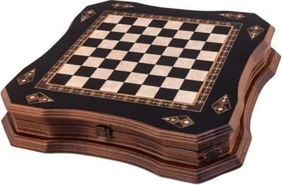 Handgemaakte houten schaakbord met opbergsysteem - Metalen Schaakstukken - Luxe uitgave - Schaakspel - Schaakset - Schaken - Chess - 38,5 x 38,5 cm