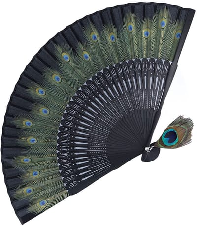 Dailygoody - Bamboeventilator - Opvouwbare ventilator - Elegant design - Pauwenpatroon - Draagbaar voor dansvoorstellingen - Herbruikbaar