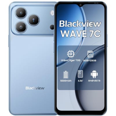 Blackview WAVE 7C 4G AI Smartphone 16GB+128GB 6.56  Android 16 5000mAh Mobiele Telefoon 4+128 blauw