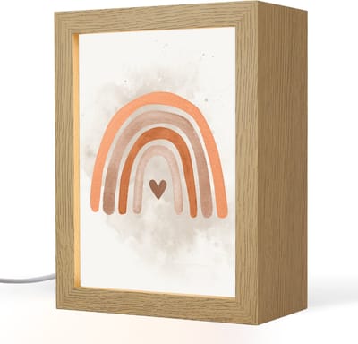 Nachtlampje 15x20 cm - Kinder lampje - Regenboog - Roze - Pastel kleuren - Hartje - Tafellamp kinderkamer - Slaapkamer lamp - Bedlamp kinderen - Kinderlampje stopcontact - Wandlamp babykamer - Nachtlampjes