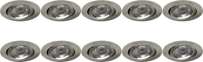 Spot Armatuur 10 Pack - Proma Aerony Pro - GU10 Inbouwspot - Rond - Nikkel - Aluminium - Kantelbaar - Ø82mm