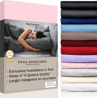 Bed Couture - Hoeslaken van 100% Katoen - Eenpersoons 100x200cm - Hoekhoogte 30cm - Ultra Zacht en Duurzaam - Roos