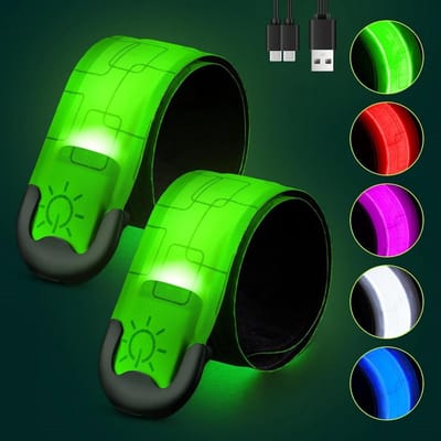 GELLDG Oplaadbare LED-polsbandjes - 2-pack - Reflecterende LED-armbanden - Polsbandjes met tapfunctie - Met een USB-poort - Verlichte polsbandjes geschikt voor hardlopen - Unisex - Geschikt voor hardlopen, fietsen en joggen in de avond - Groen