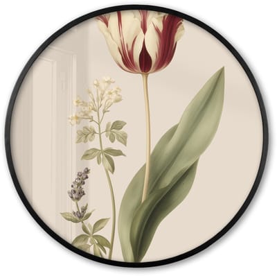 Poster in lijst Rond - Fotolijst 60x60 cm - Posters - Tulp - Minimalistisch - Beige - Ronde posterlijst zwart - Decoratie - Wanddecoratie woonkamer - Muurdecoratie slaapkamer
