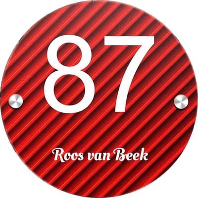 Rond plexiglas huisnummerbordje 20cm en 5mm dikte. Model nr 2035. Huisnummerbord, naambordje voordeur, naambordjes, huisnummer bordje, naambordje huis, huisnummerbordjes, naambord, naam bordjes, naamplaatje, naamborden, unieke naambordjes voordeur