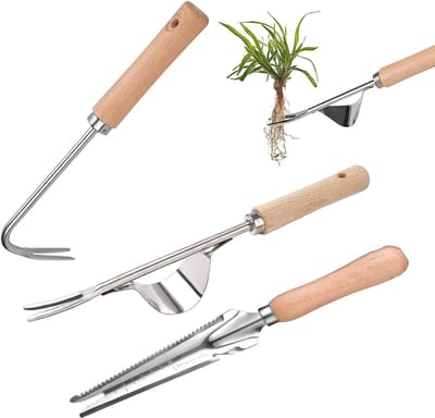 Onkruidsteker Set - Handgereedschap Tuin - Wieden en Graven - Arbeidsbesparend Hefboomontwerp - 3 Delig - Zilver