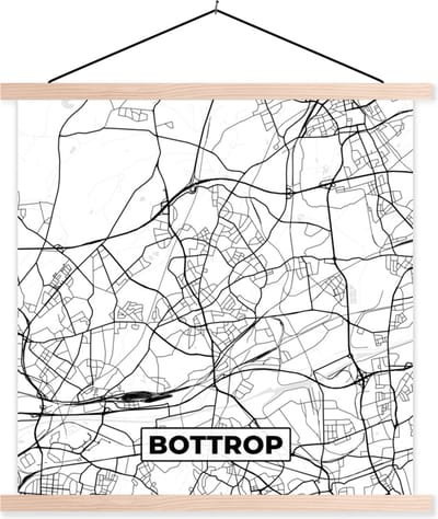 Posterhanger incl. Poster 40x40 cm - Schoolplaat - Bottrop - Kaart - Plattegrond - Stadskaart - Textielposter - Blanke latten - Stadskaart