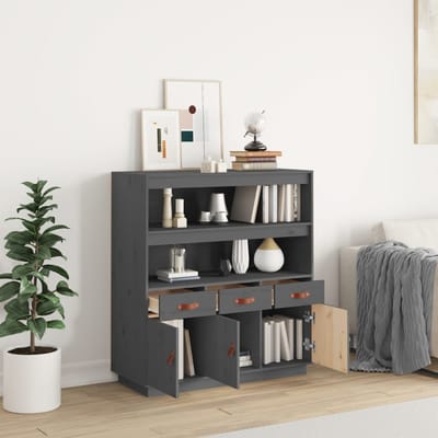 vidaXL - Hoge - kast - 100x40x108,5 - cm - massief - grenenhout - grijs