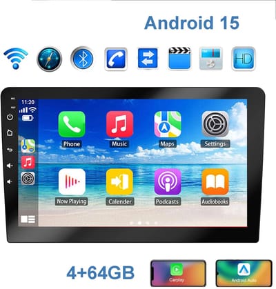 ESSGOO Autoradio 2Din Universeel - 10.1 Inch IPS HD Touchscreen - Android 15 - Apple Carplay & Android Auto (Draadloos) - 4+64GB - GPS Navigatiesysteem - Bluetooth, WiFi, MP5