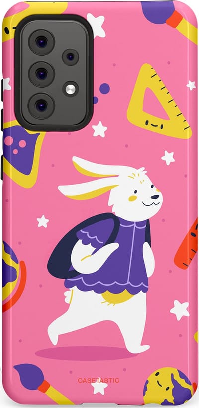 Casetastic hoesje geschikt voor Samsung Galaxy A52 (2021) 5G / Samsung Galaxy A52 (2021) 4G - Dubbellaagse bescherming - Slimme konijnensprongen - Fashion Case - Koraal Geel Roze