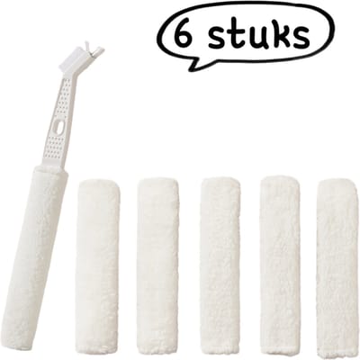 Set van 6 stuks - Kierenreinigingsborstel - Wandgemonteerde reinigingstool voor jaloezieën van airconditioners - Afneembare en wasbare stofborstel - Kierenreiniger voor airconditioners + 5 vervangende doeken - Wit