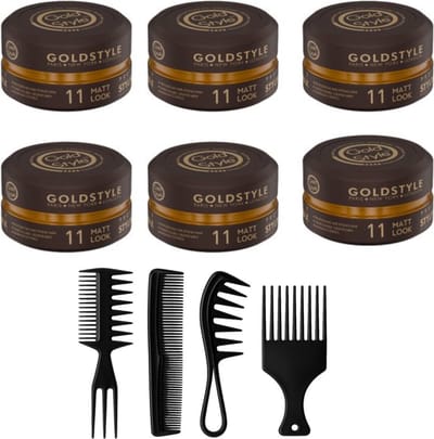 GoldStyle Styling Clay Wax – Matte Look & Ultra Strong Hold (900 ml) + 4-delige Kammenset - Gold Style Matt Look Styling Wax - Haar Wax Mannen