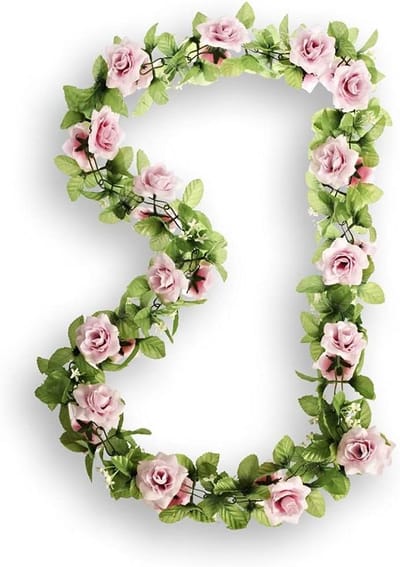 Bloemenkrans Rozen - Decoratieve Slang - Fiets Versieren - Met Groene Takken - 130 cm - Roze