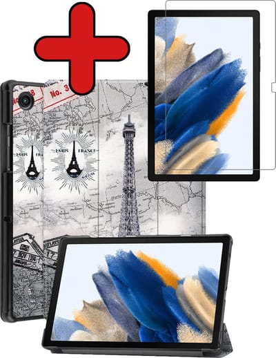 Hoesje - Geschikt voor Samsung Galaxy Tab A8 - Met Screenprotector - Hardcover Book Case - Trifold Bookcase Hoes - Hard Cover - Tablethoes - Eiffeltoren