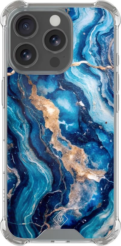 Casimoda® hoesje - Geschikt voor iPhone 16 Pro Max - Ocean Marble - Shockproof case - Extra sterk - Siliconen/TPU - Blauw, Transparant
