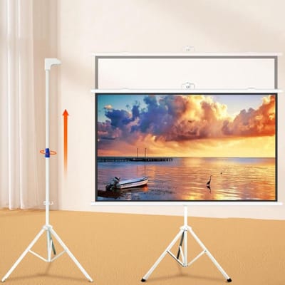 Projectiescherm met standaard - Mobiel scherm - Thuisbioscoop creëren - Dubbele montageopties - 60 inch 16:9 - Wit
