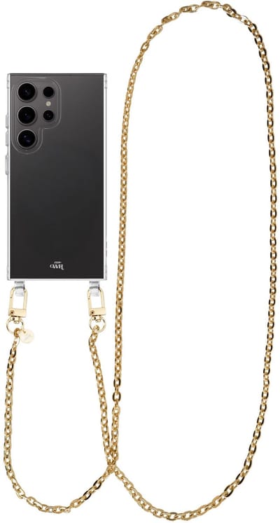 xoxo Wildhearts siliconen hoesje - Geschikt voor Samsung Galaxy S25 Ultra hoesje - Dreamy - Telefoonhoesje - Hoesje met koord - Gouden ketting - lang telefoonkoord - Transparant hoesje (lange variant)