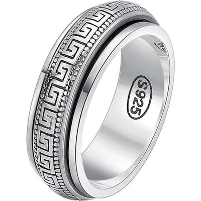 S925 Sterling Zilver Beweegbare Grote Muur Pattner Ring Mannen Vrouwen Echt Zilver Dubbellaags Draaibare Ringen Sieraden 9