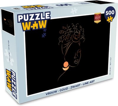 Puzzel Vrouw - Goud - Zwart - Line art - Legpuzzel - Puzzel 500 stukjes