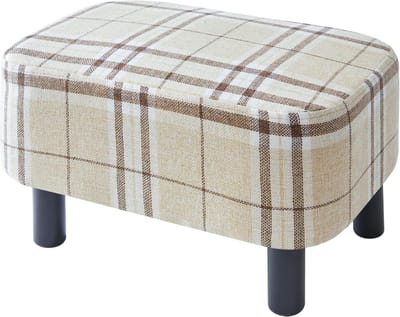 Voetenbank - 42 cm rechthoekige poef met houten poten - moderne linnen stof - voetsteun voor woonkamer en slaapkamer - gestreept - HD-HRF-BD215