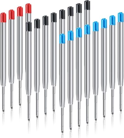 Vervangbare metalen balpen navullingen, 20 stuks, medium punt, geschikt voor werk, school en kantoorbenodigdheden (Zwart/Blauw/Rood)
