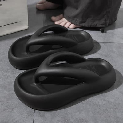 Zomer Dames Dikke Zool Slippers Strand Platte Platform Slippers Mode Lichtgewicht Antislip Sandalen Binnen Buiten Slides 38-39 black