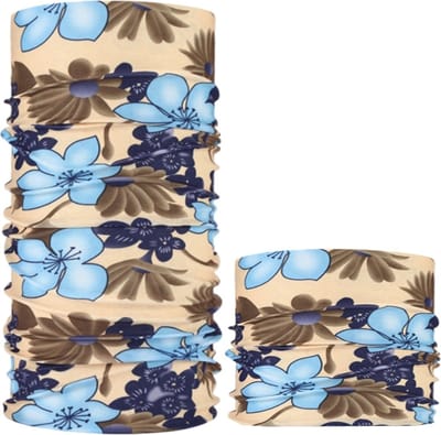 Fako Fashion - Colsjaal - Gezichtsmasker - Bandana - Nekwarmer - Sjaal - Col - Microfiber Faceshield - Bloemen Beige/Blauw
