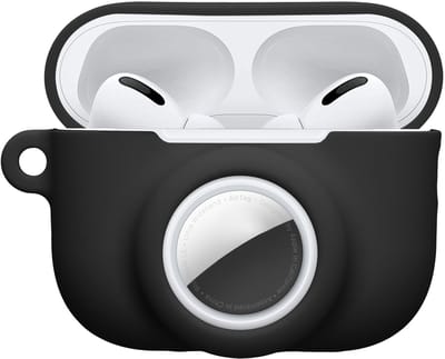 kwmobile oordopjes case geschikt voor Apple Airpods Pro 3 hoesje - Oortjes cover met AirTag houder - In-ear koptelefoon hoes - Silicone in zwart