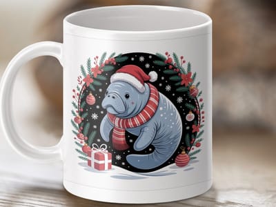 Mok Kerst Zeekoe mok, Kerstmis Mok, Feestdagen mok, schattig dier mok, zeekoe cadeau, cadeau ideeën, unieke koffiemok, warme drank
