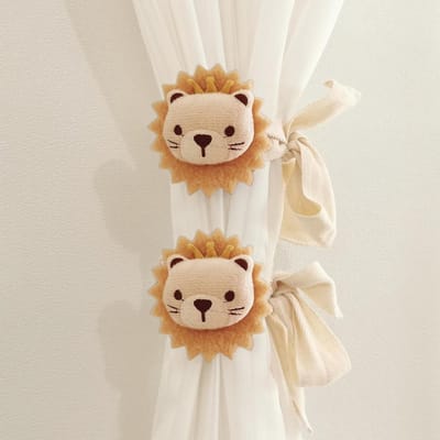 Set van 2 Gordijnclips met Cartoon Leeuw, Gordijnhouders, Embrasses, Decoratieve Haakjes voor Kinderkamer Decoratie