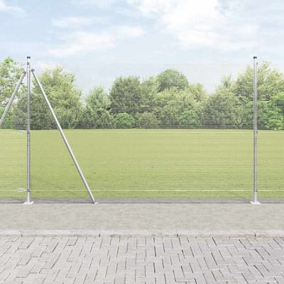 vidaXL - gelast - draadhek - met - betonnen - voetstuk - 10 - x - 1,4 - m - zilver - Mesh