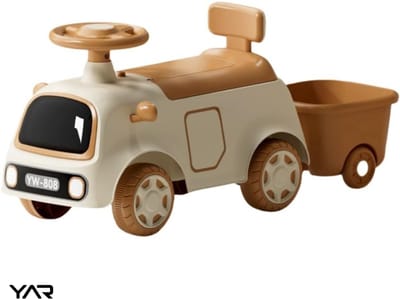 YAR Retro Loopauto | Loopwagen voor Jongens & Meisjes | 1-3 jaar | Duurzaam | Veilig | Stimuleert Motorische Vaardigheden | Bruin/Wit
