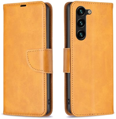 Voor Samsung Galaxy S24+ 5G lamsvachttextuur pure kleur flip lederen telefoonhoes (geel)