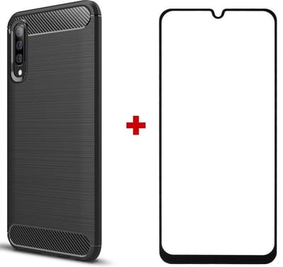 Silicone TPU gel zwart hoesje Telefoonhoesje geschikt voor Samsung Galaxy A50 / A30s met full screen glas screenprotector