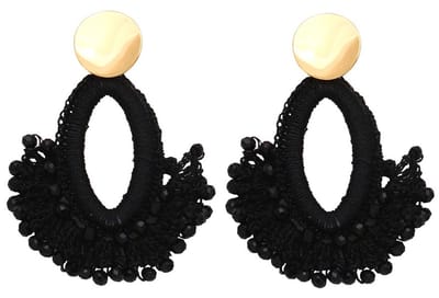 Oorbellen met Glaskralen - Oorhangers - 7 cm - Zwart