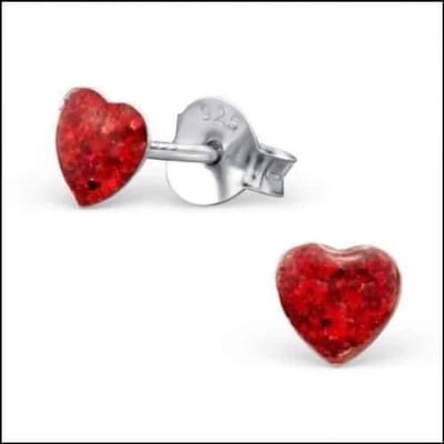 Aramat Jewels | Oorbellen | Zilveren Hartje Oorstekers – 925 Zilver -Emaille | Rood/Glitter-5mm | |7mm | Zilver | Kinderen, Volwassenen | Verkleurd niet